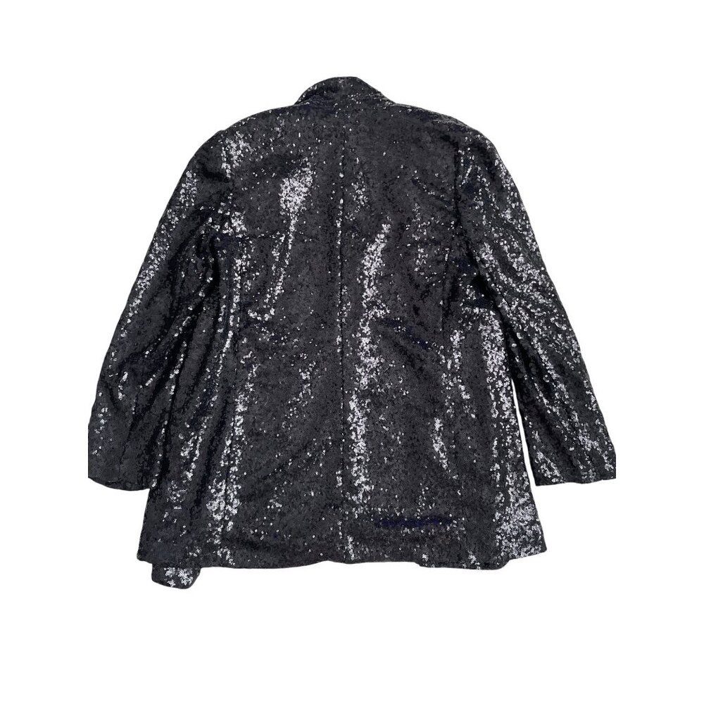 Express Sequin Blazer Women's Small Longline Black Open Front Lined Glam Club - Picture 5 of 8